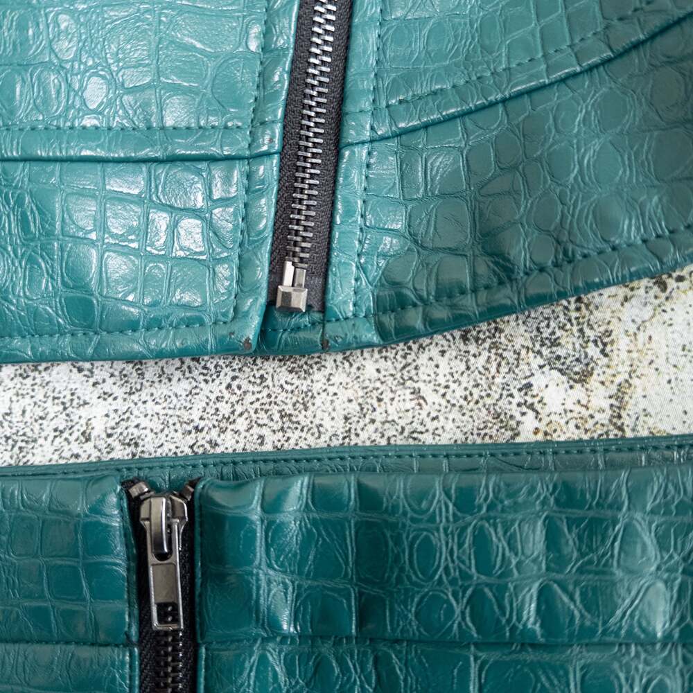 Modcloth Crocodile Rock Moto‎ Jacket & Mini Skirt, Faux Leather, Teal - Picture 8 of 8